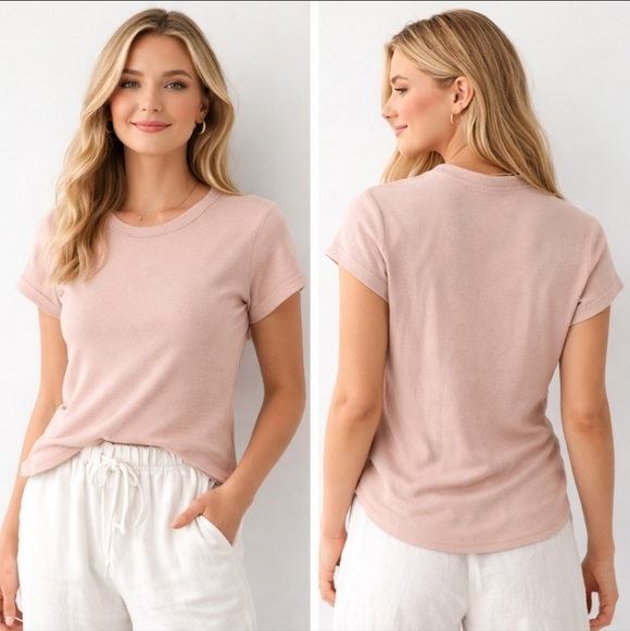 Divided Tops - H&M Divided Ribbed Baby Tee Soft Pink Minimalist Clean Girl Top S